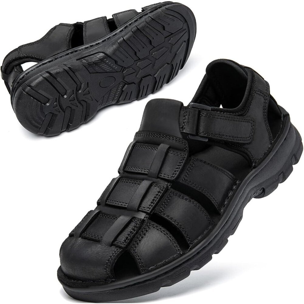 〽️Men's Hiking Sandals Black Leather Athletic Casual Outdoor Sports Shoes